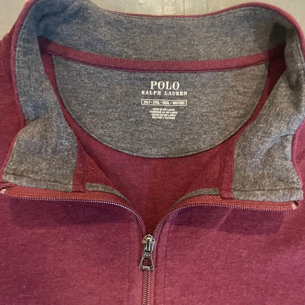 Polo‎ Ralph Lauren Mens 2XLT Burgundy Quarter Zip Pullover Cotton Blend Sweater